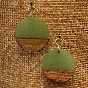 New Handmade Earrings, wood and green resin